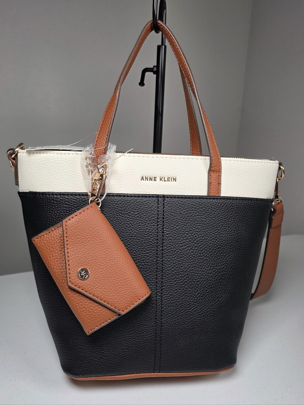 Anne Klein Black and Tan Colorblock Tote Bag